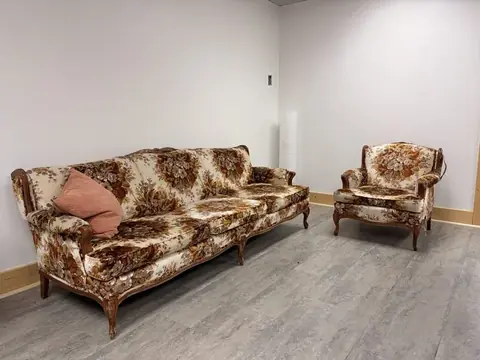 Vintage sofa and armchair at The Harlow Exchange